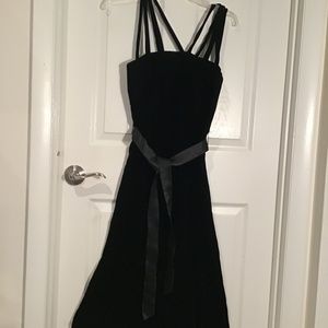 Velvet black dress with satin sash